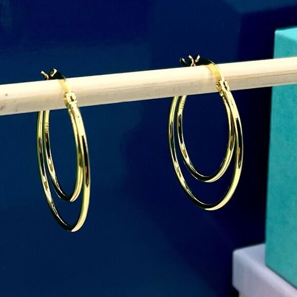 BBH Gold Vermeil Double Hoop Earringd - Picture 5 of 10